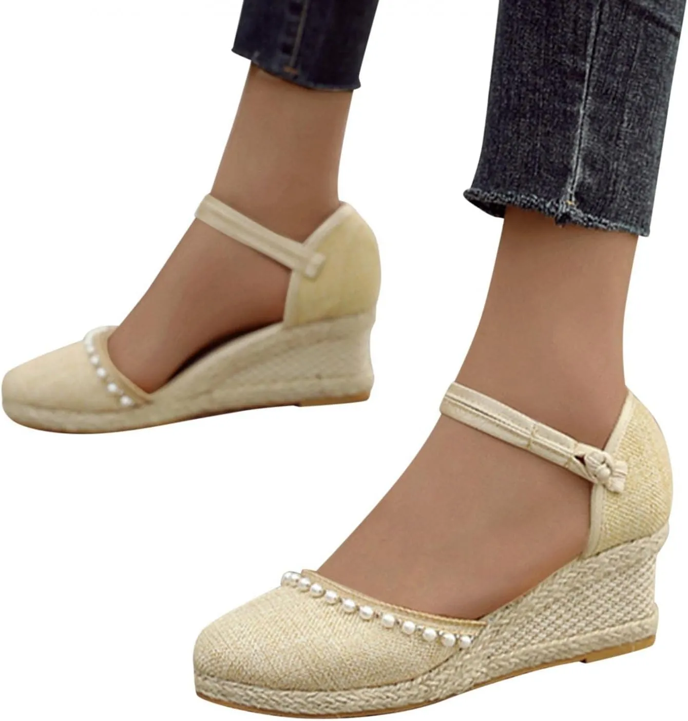 Gibobby Espadrille Wedge,Womens Wedges Sandals Espadrilles Platform Closed Toe Ankle Strap Slingback Summer Casual Sandals