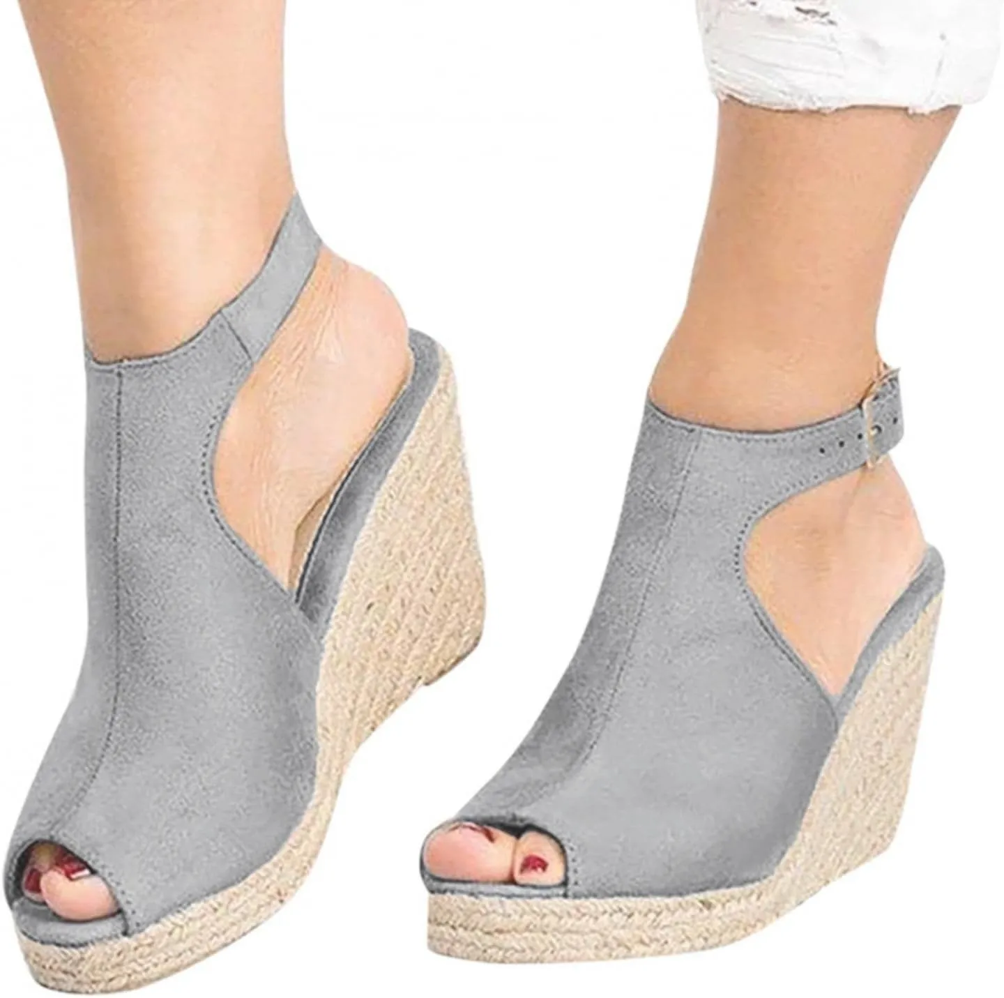 Gibobby Gladiator Sandals for Women,Open Toe Slip On Platform Sandals Espadrilles Zipper Wedges Shallow Beach Shoes
