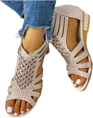 Gibobby Platform Sandals Espadrille,Women's Straps Platform Wedges Sandals Casual Summer Closed Toe Espadrilles Sandals