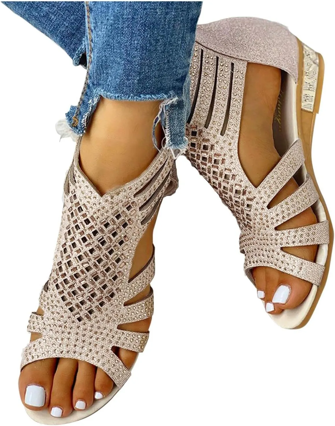 Gibobby Platform Sandals Espadrille,Women's Straps Platform Wedges Sandals Casual Summer Closed Toe Espadrilles Sandals