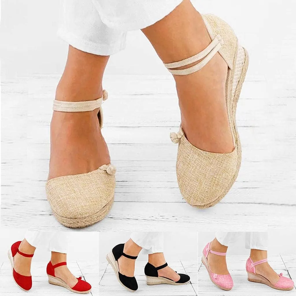 Gibobby Platform Sandals Espadrille,Women's Straps Platform Wedges Sandals Casual Summer Closed Toe Espadrilles Sandals