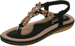 Gibobby Sandals for Women 2023 Beach Bohemian Beaded Ankle Walking Strap Casual Flip Flops Sexy Flats Comfortable Shoes