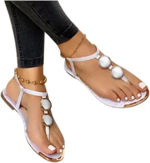 Gibobby Sandals for Women Flat Casual Summer Buckle Ankle Strap Fashion Sandals Thong Open Toe Flip Flop Women Sandals