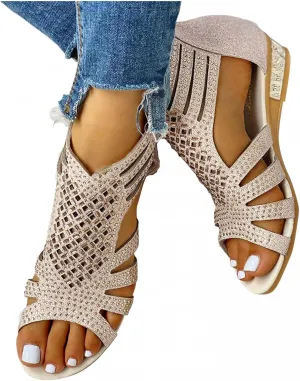 Gibobby Sandals for Women Platform,Womens Casual Round Toe Breathable Wedges Bowknot Hollow Out Walking Beach Shoes