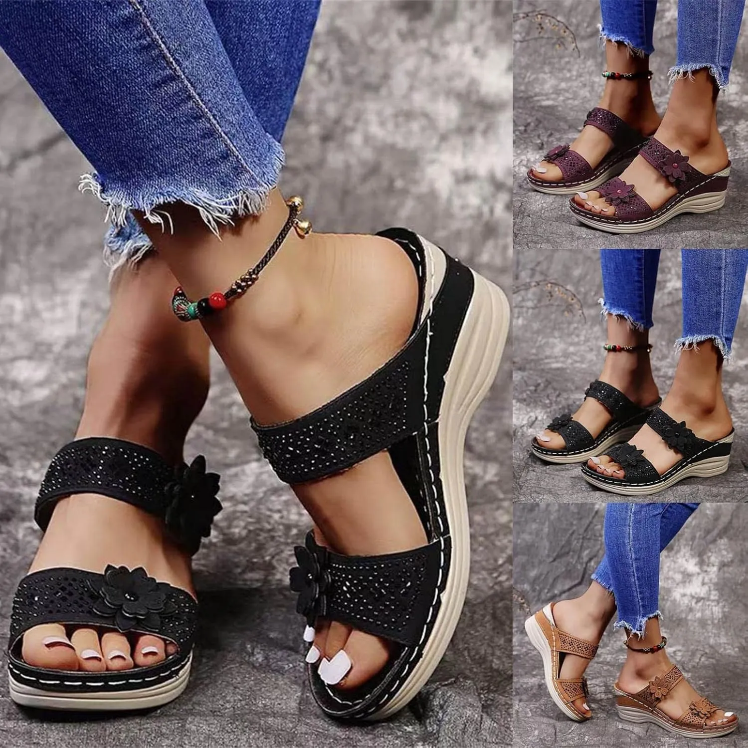 Gibobby Sandals for Women Wedge Sandals with Arch Support Summer Platform Bohemia Flip Flops Flat Shoes Casual Thong Sandals