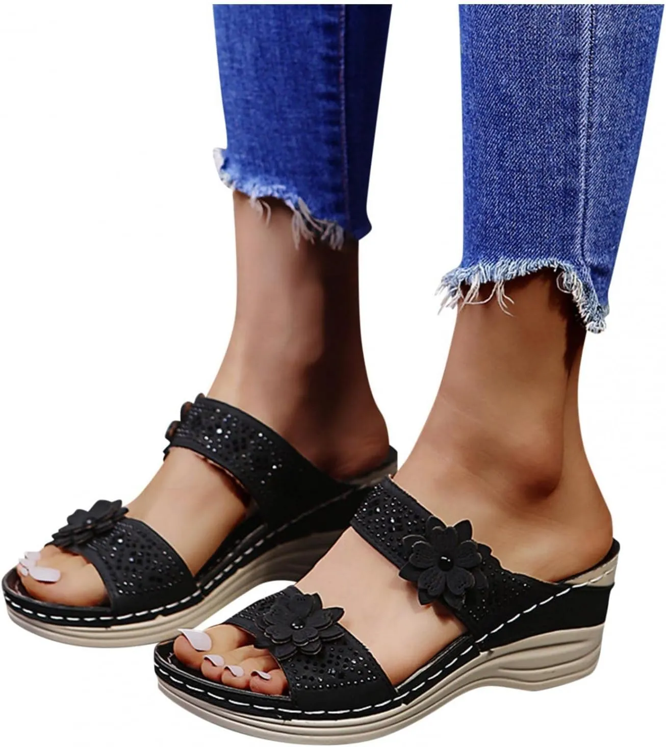 Gibobby Sandals for Women Wedge Sandals with Arch Support Summer Platform Bohemia Flip Flops Flat Shoes Casual Thong Sandals