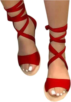 Gibobby Womens Sandals Sandals for Women Dressy Strappy Sandals Casual Comfy Bohemian Lace Up Beach Sandals Retro Back Zip Flat Heel Open Toe Shoes Red, 7.5