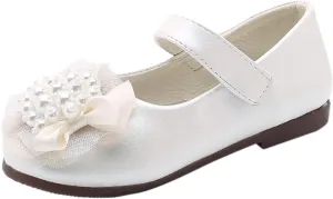 Girl Dress Shoes Toddler Flower Pearl Wedding Party Flats Low Heel Ankle Strap Dance Shoes For Toddler