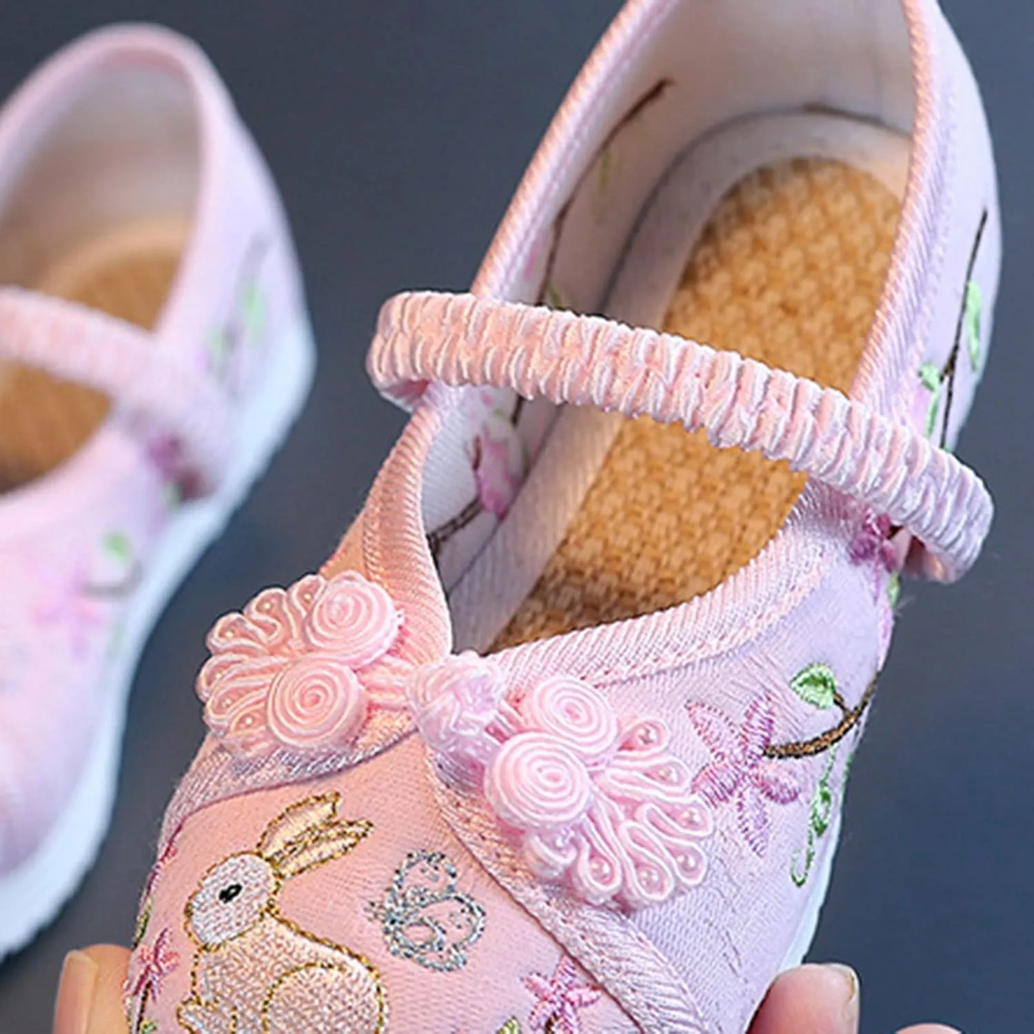 Girl Mary Jane Dance Shoes Chinese Traditional Floral Butterfly Embroidery Shoes Dress Ballet Flats