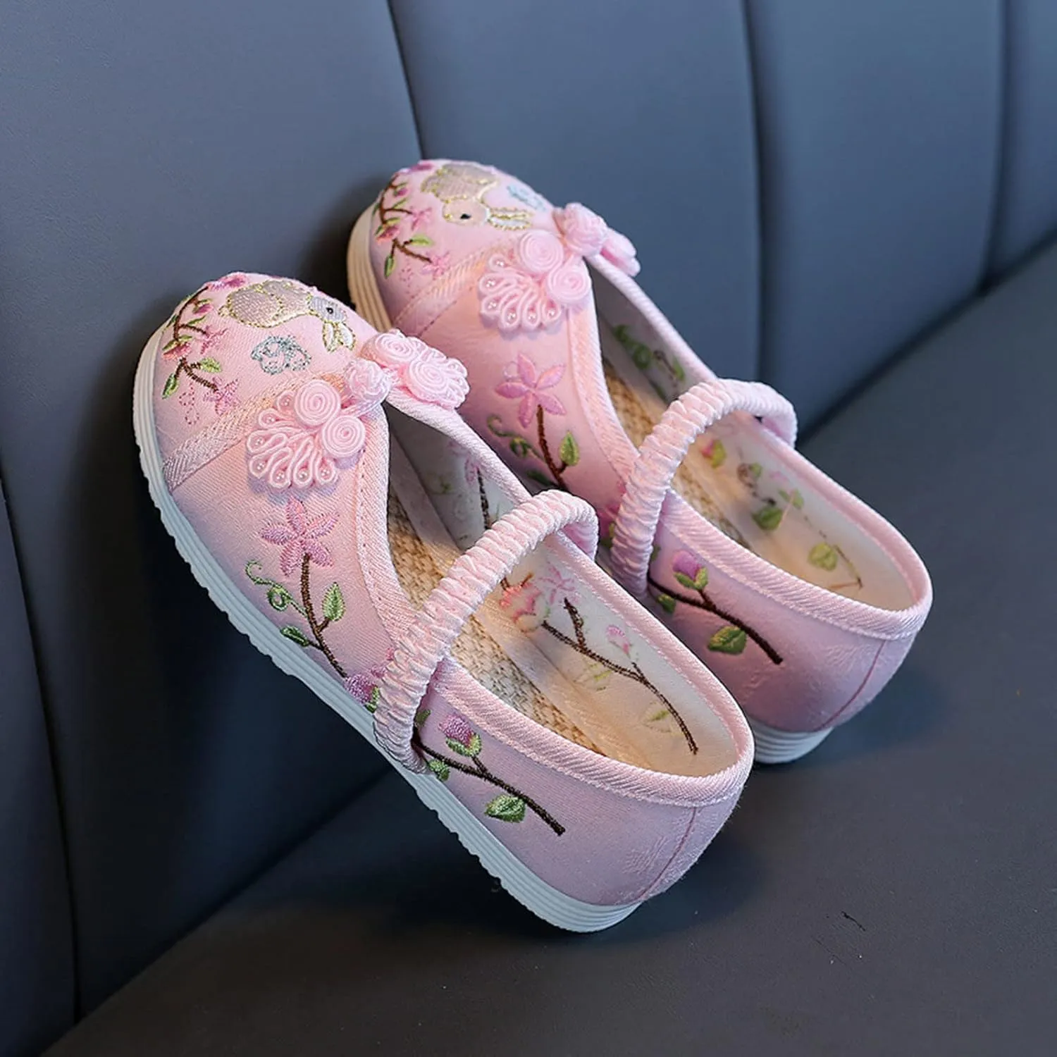 Girl Mary Jane Dance Shoes Chinese Traditional Floral Butterfly Embroidery Shoes Dress Ballet Flats