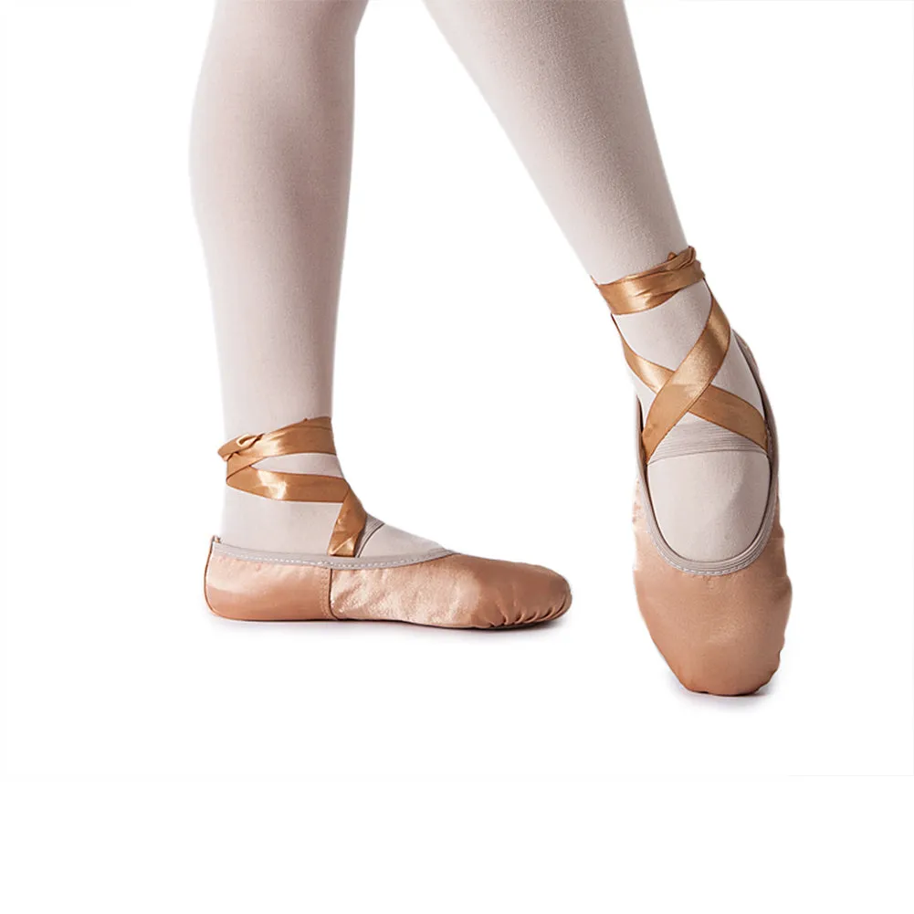 Girl's Ballet Slippers Ballerina Gymnastic Flats with Ribbons