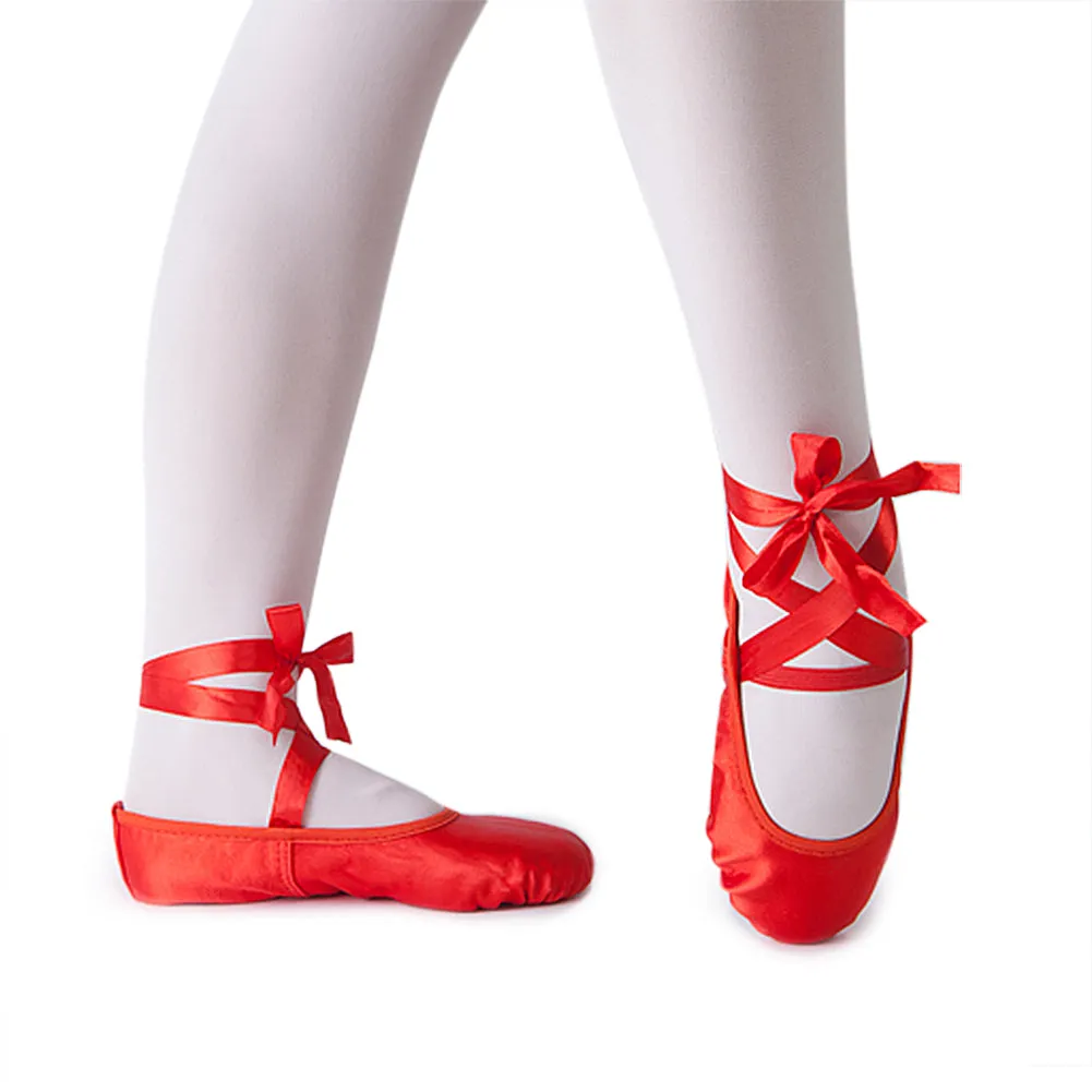 Girl's Ballet Slippers Ballerina Gymnastic Flats with Ribbons