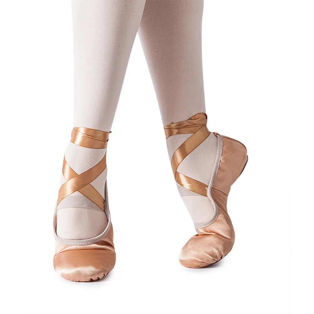 Girl's Ballet Slippers Ballerina Gymnastic Flats with Ribbons