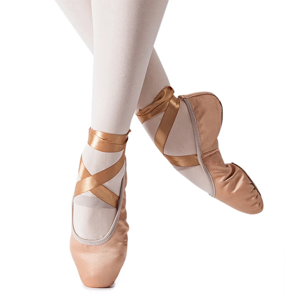 Girl's Ballet Slippers Ballerina Gymnastic Flats with Ribbons