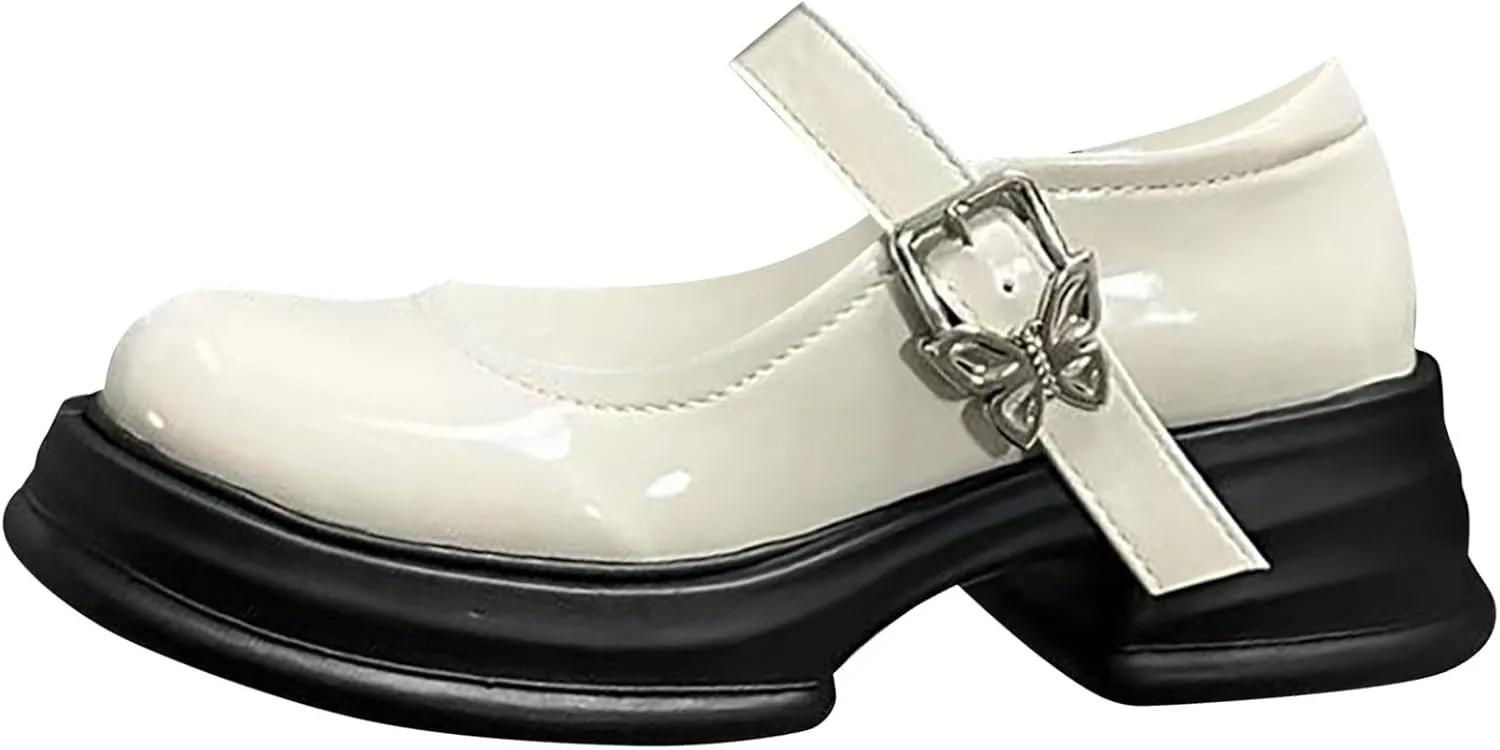 Girls Dress Shoes Chunky Loafers for Kid Platform Mary Jane School Uniform Shoes Round Toe Slip On Shoes Pumps