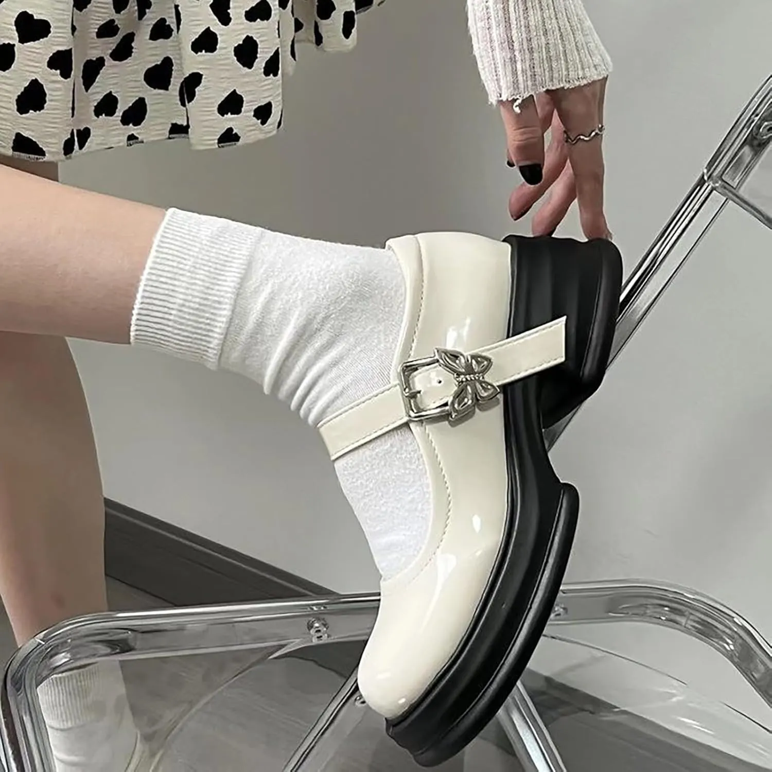 Girls Dress Shoes Chunky Loafers for Kid Platform Mary Jane School Uniform Shoes Round Toe Slip On Shoes Pumps