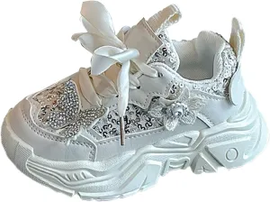 Girls Kids Princess Sneaker Toddler Girl Bow Lace-Up Sport Shoes Outdoor Memory Foam Non Slip Fashion Shoes Casual