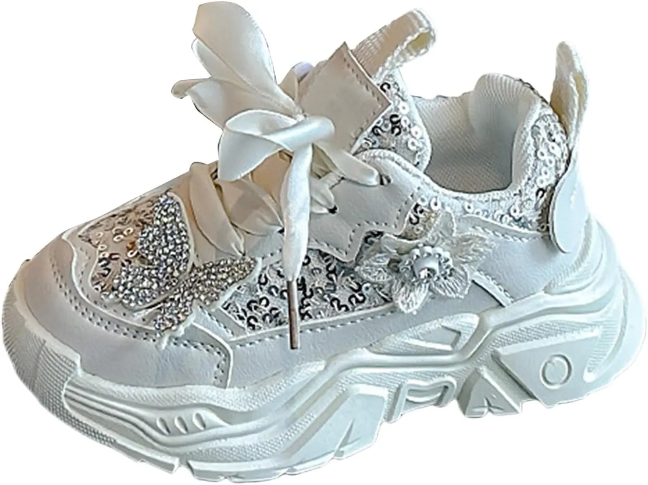 Girls Kids Princess Sneaker Toddler Girl Bow Lace-Up Sport Shoes Outdoor Memory Foam Non Slip Fashion Shoes Casual