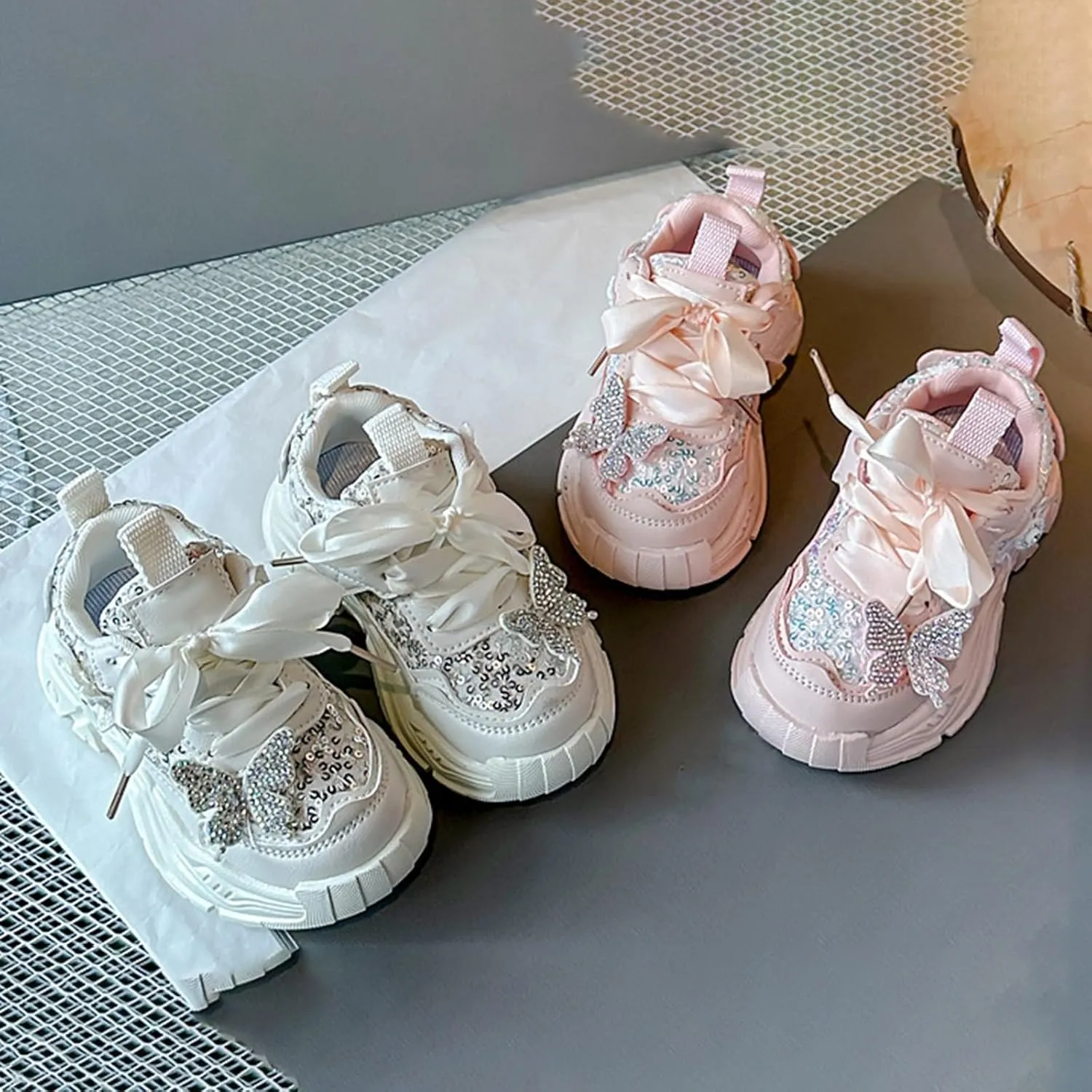 Girls Kids Princess Sneaker Toddler Girl Bow Lace-Up Sport Shoes Outdoor Memory Foam Non Slip Fashion Shoes Casual