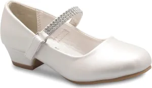 Girls Kitten Heels Mary Jane Shoes - Round Toe with Rhinestone Strap- Easy on Off