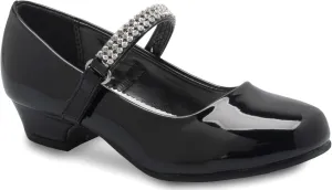 Girls Kitten Heels Mary Jane Shoes - Round Toe with Rhinestone Strap- Easy on Off