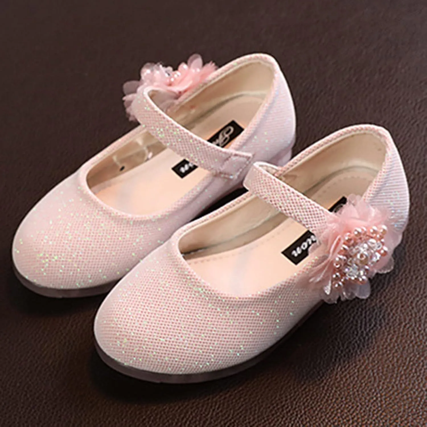 Girls Mary Jane Flats with Flower Low Heels Pump Flower Girl Dress Shoes Toddler Girls School Party Wedding Shoes
