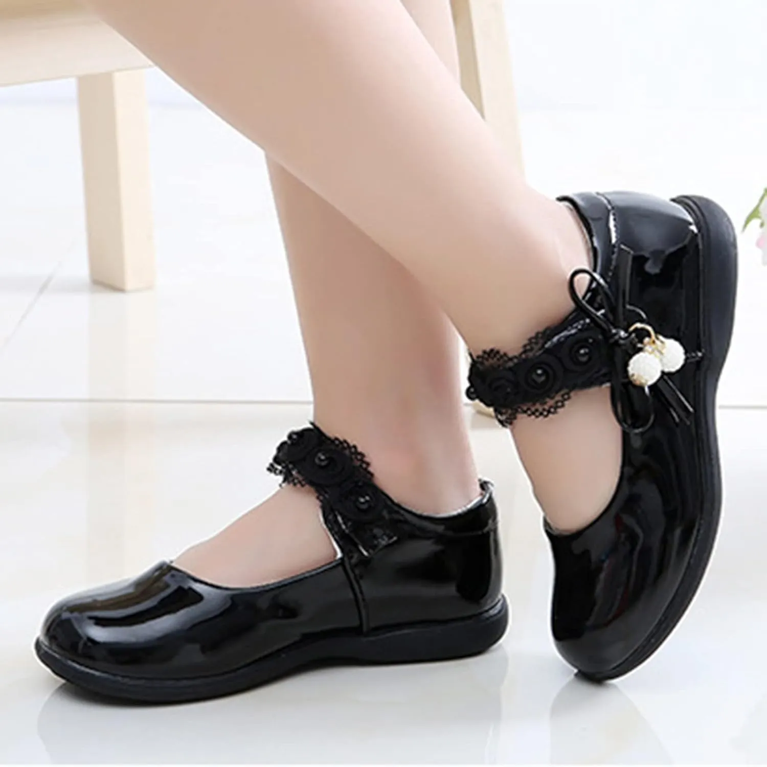Girls Mary Jane Shoes School Kids Uniform Flat Ballet Strap Dress Formal Slip-On Shoes Performance Shoes Kids Shoes