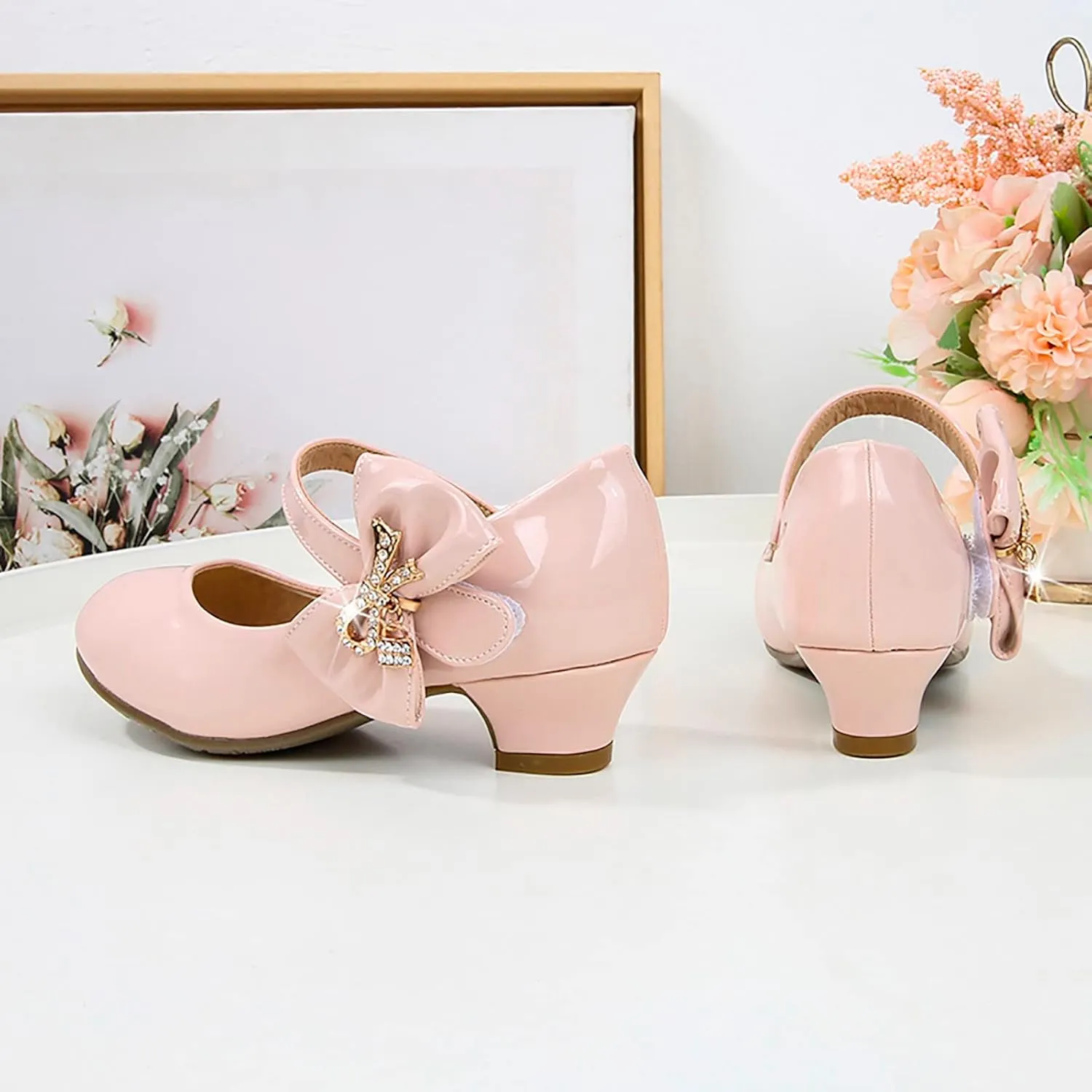 Girls Patent Leather Dress Shoes Low Heels Toddler Mary Jane Shoes Flower Girl Shoes for Little Girls Dress Shoes