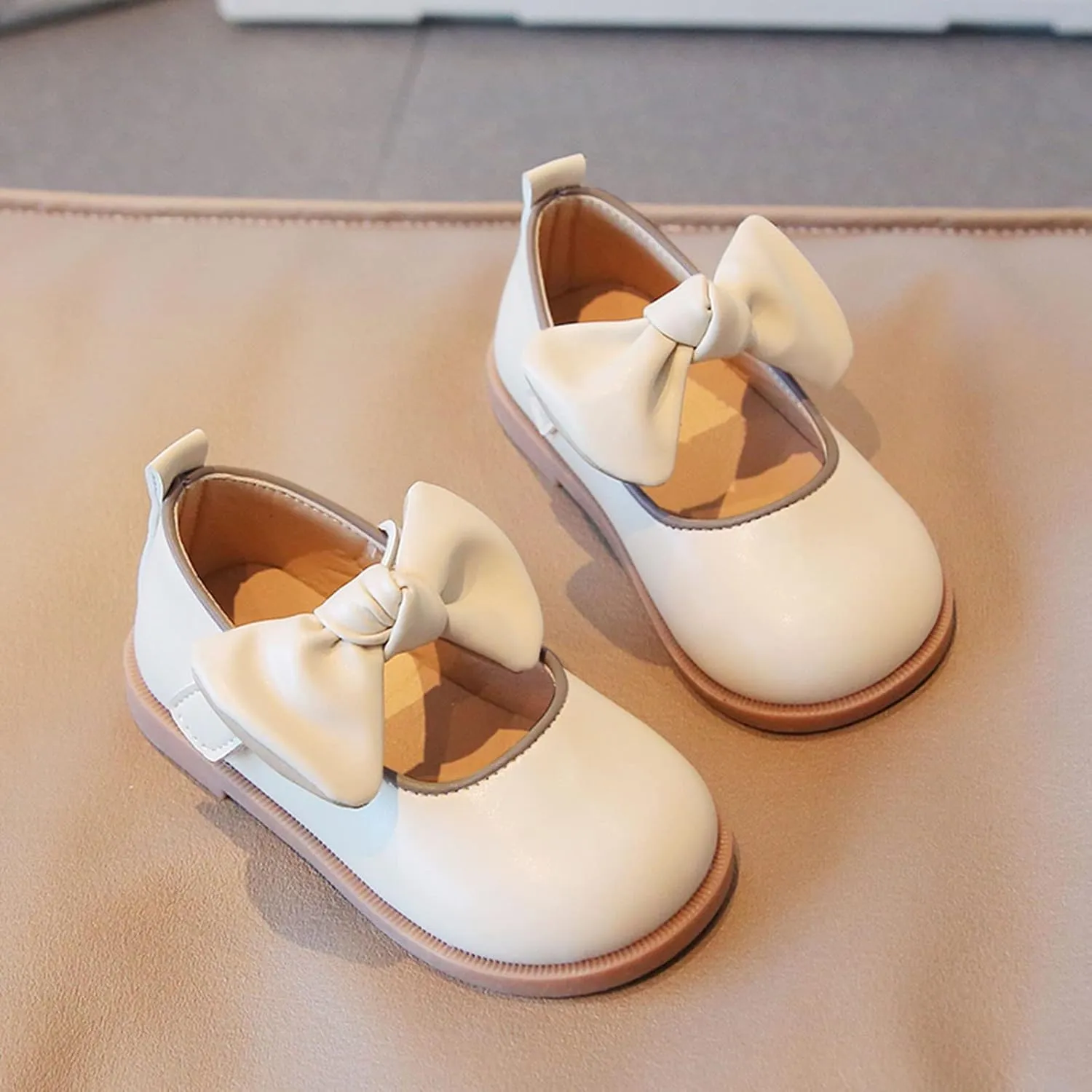 Girls School Dress Shoes Flower Girl Ballet Bow Flat Wedding Party for Toddler Little Kid Thick Sole Flat Kids Shoes