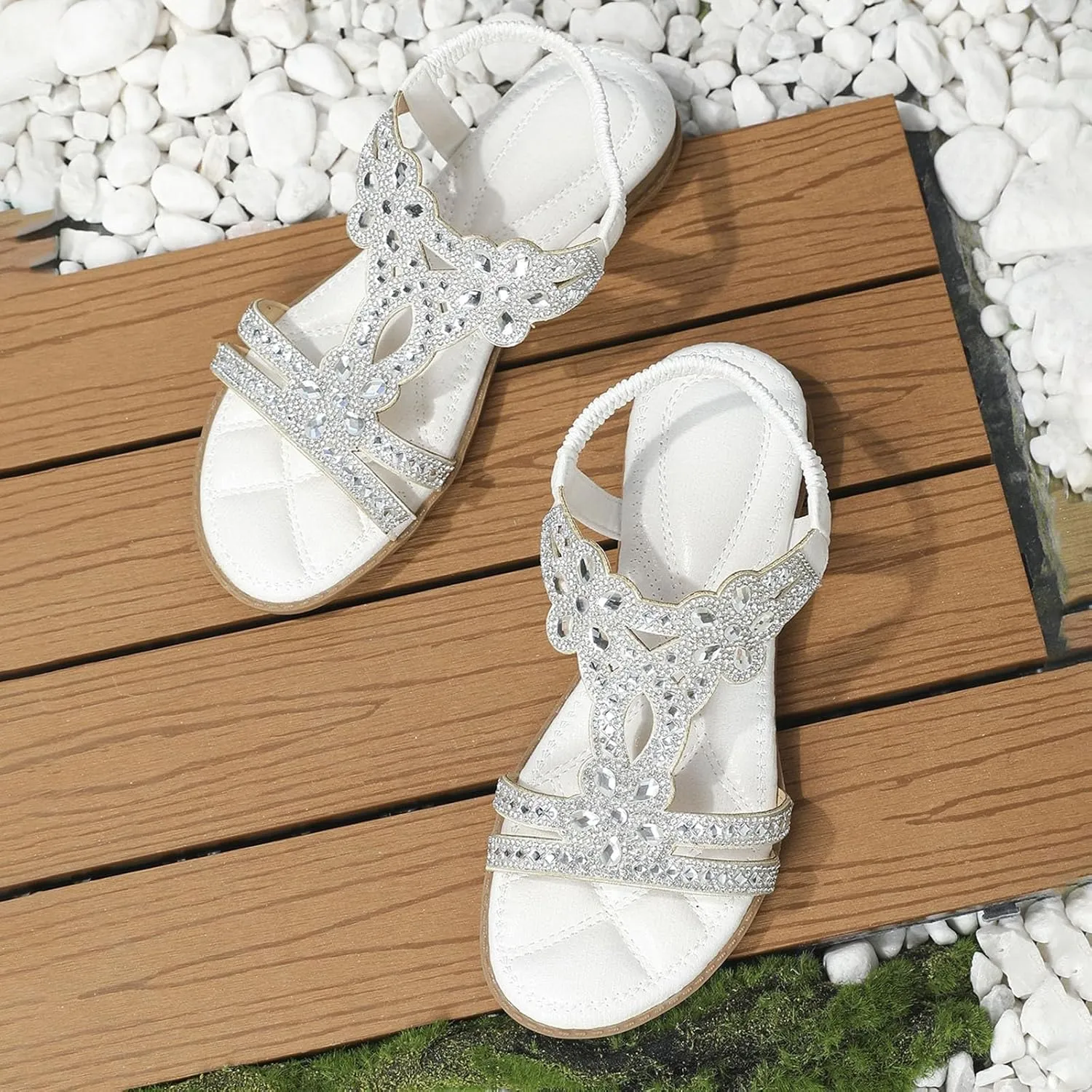 Glitter Sandals Women's Summer Elegant Flat Beach Shoes Girls Summer Shoes Women Comfortable Soft Wide Foot Bohemian Sandals for Women
