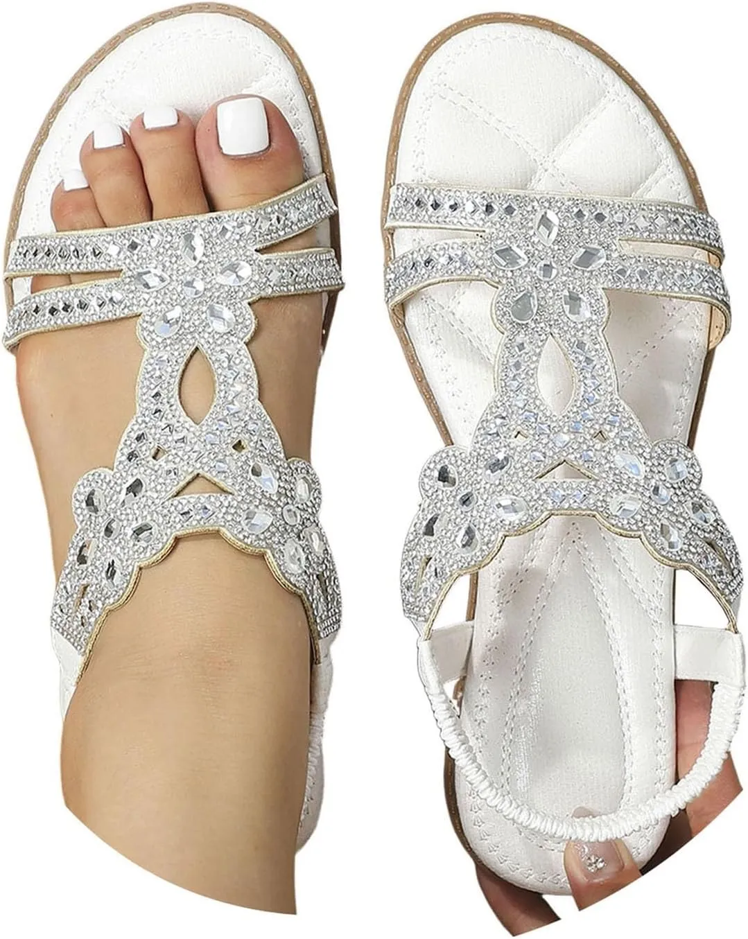 Glitter Sandals Women's Summer Elegant Flat Beach Shoes Girls Summer Shoes Women Comfortable Soft Wide Foot Bohemian Sandals for Women