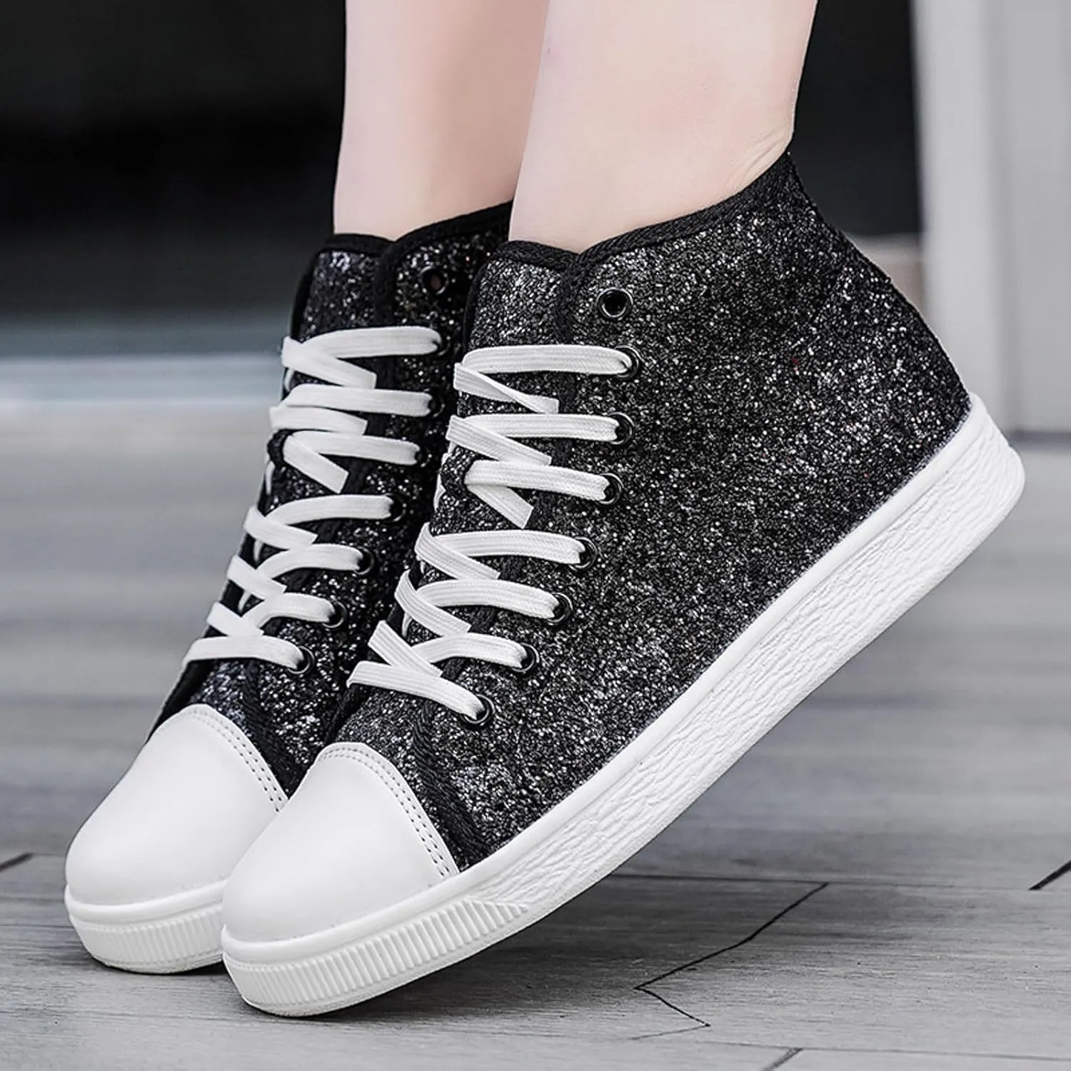 Glitter Sneakers for Women Women's Bling Sneakers Rhinestone Sneakers Shoe Glitter Fashion High Top Platform Tennis Shoes