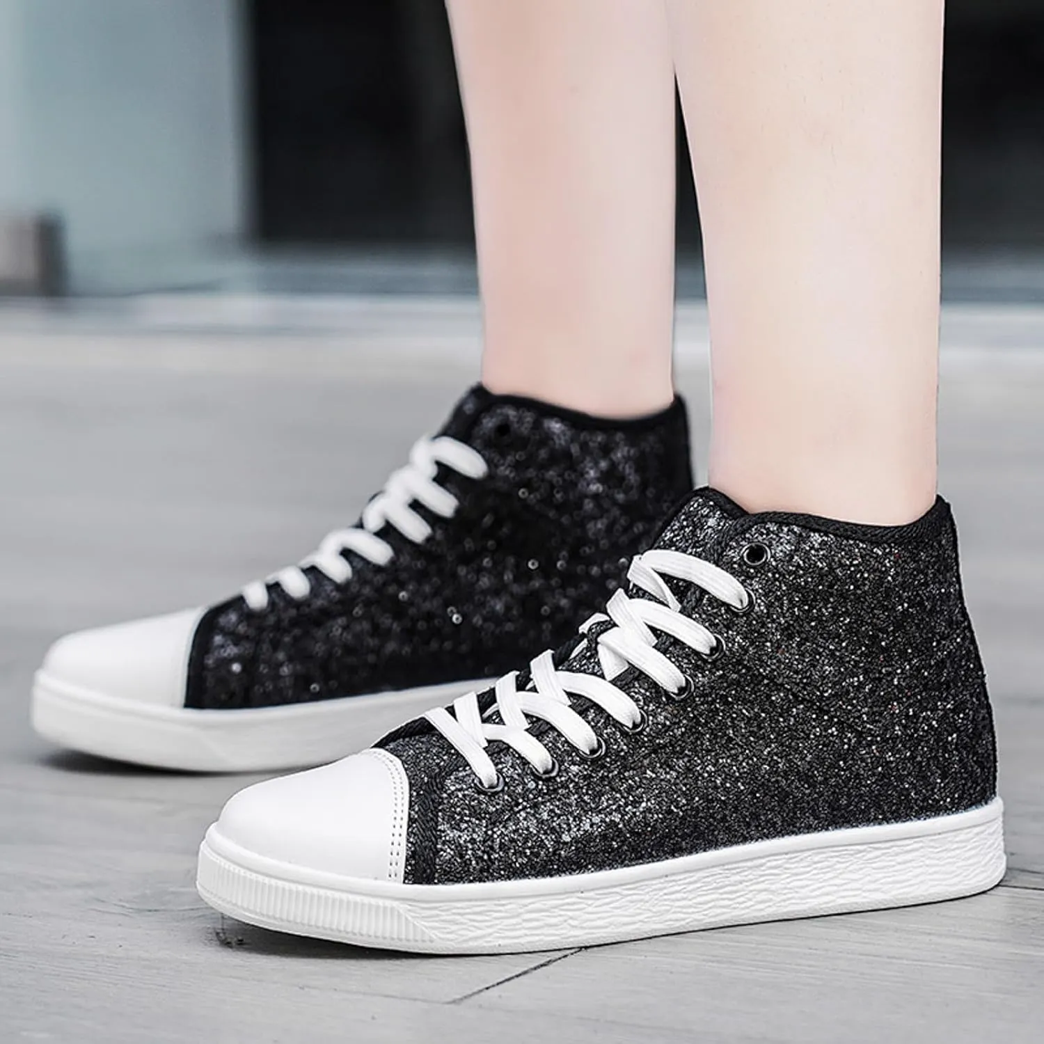 Glitter Sneakers for Women Women's Bling Sneakers Rhinestone Sneakers Shoe Glitter Fashion High Top Platform Tennis Shoes