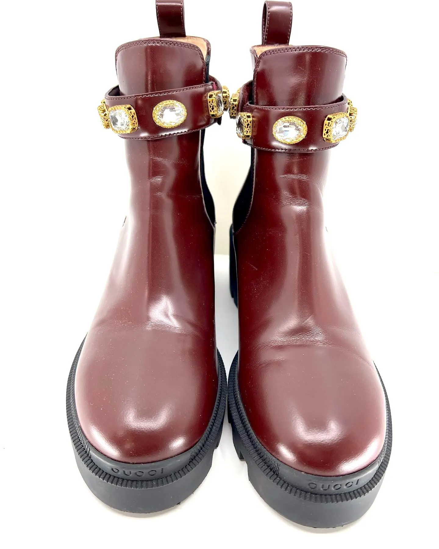 GUCCI GG CRYSTAL TRIP LEATHER CHELSEA ANKLE BOOTS