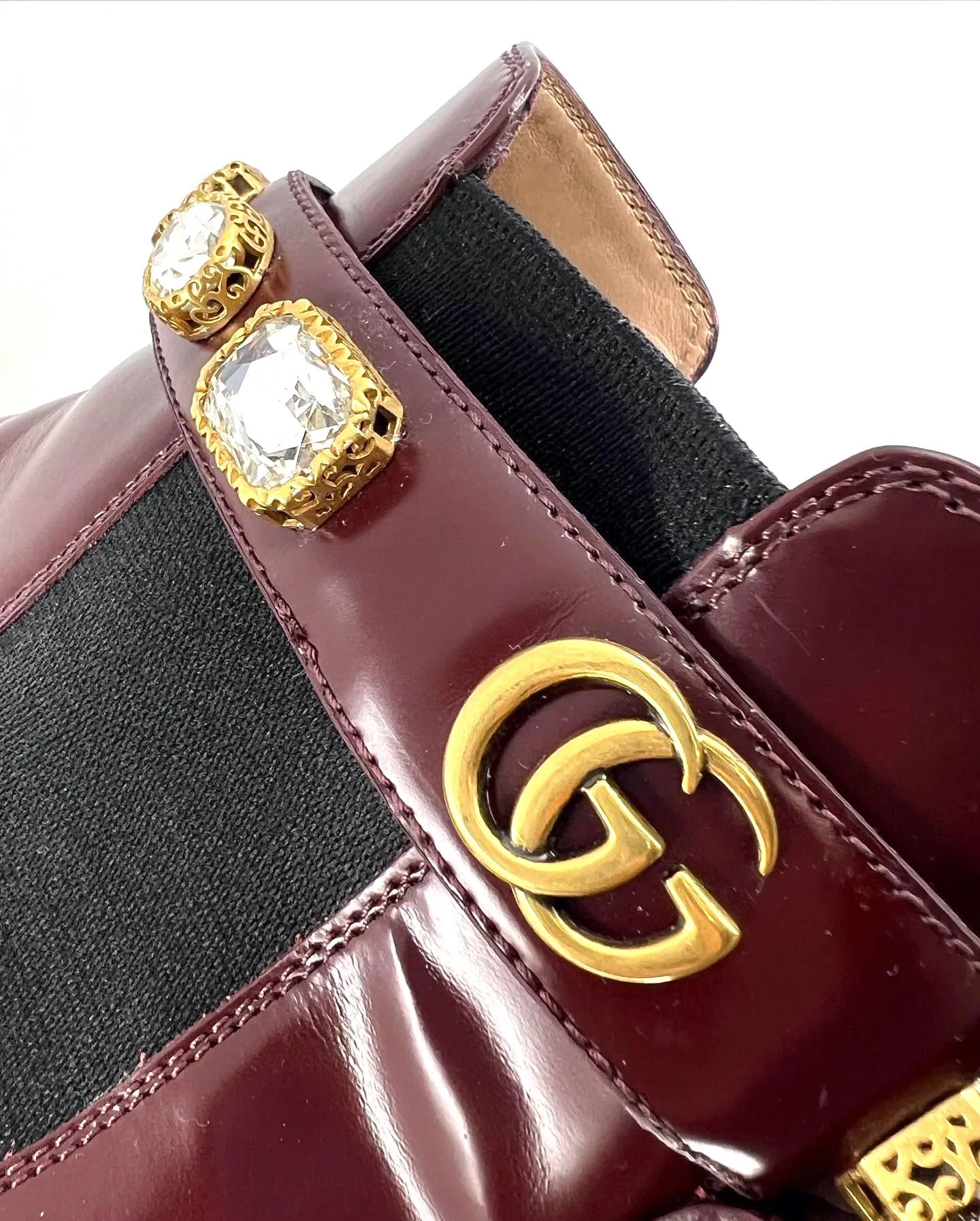 GUCCI GG CRYSTAL TRIP LEATHER CHELSEA ANKLE BOOTS