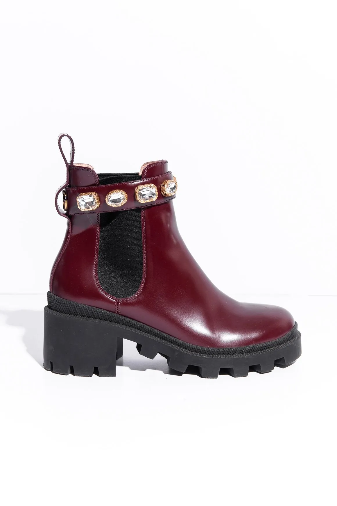 GUCCI GG CRYSTAL TRIP LEATHER CHELSEA ANKLE BOOTS