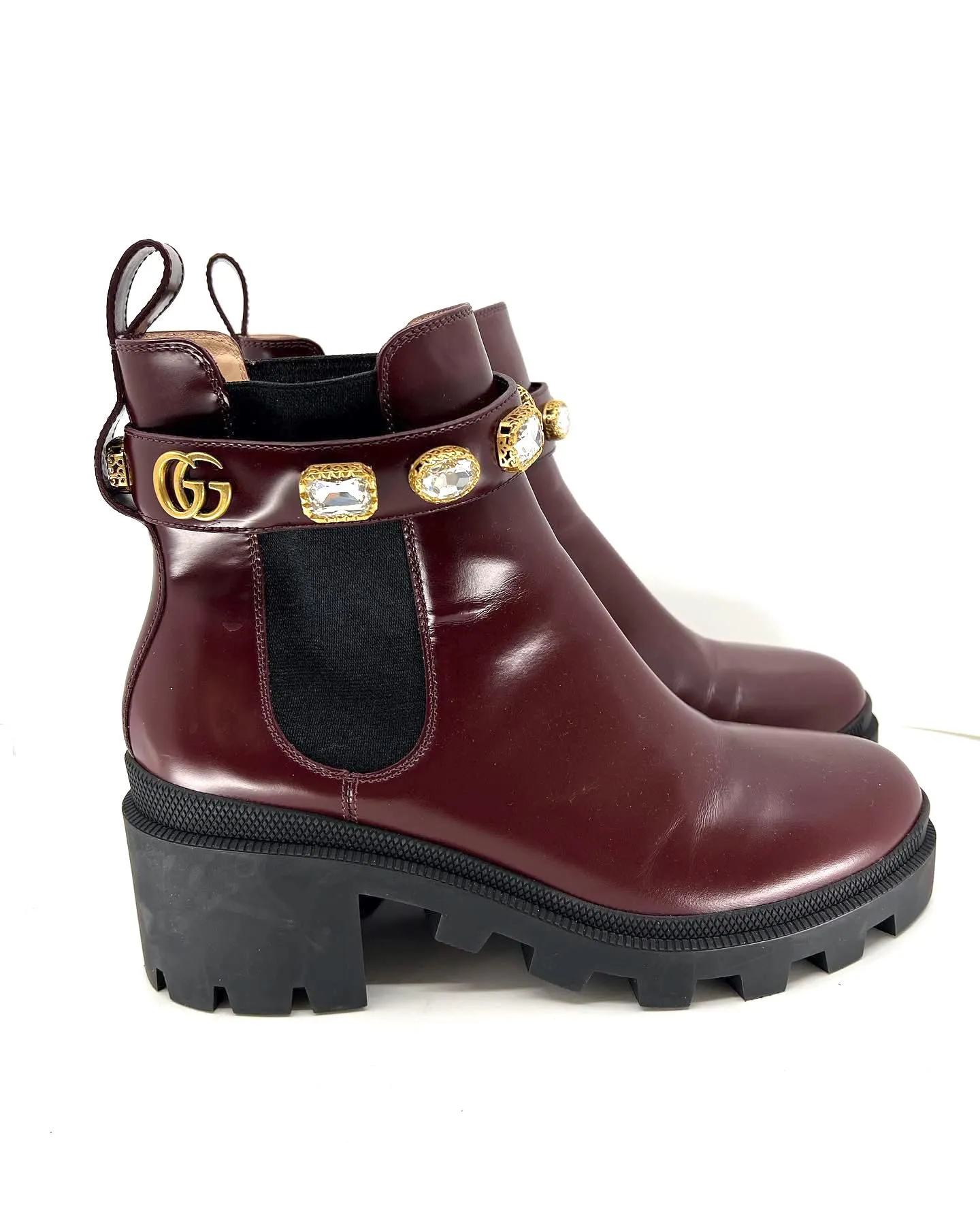 GUCCI GG CRYSTAL TRIP LEATHER CHELSEA ANKLE BOOTS