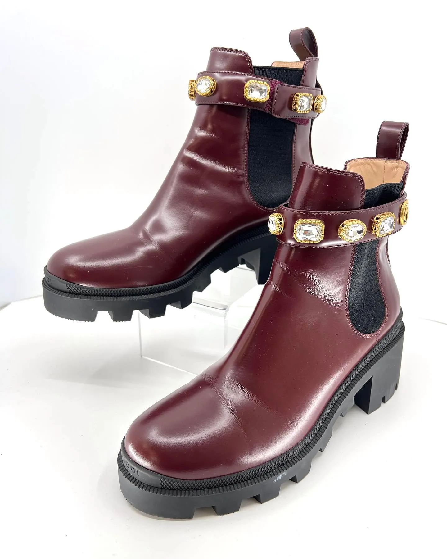 GUCCI GG CRYSTAL TRIP LEATHER CHELSEA ANKLE BOOTS