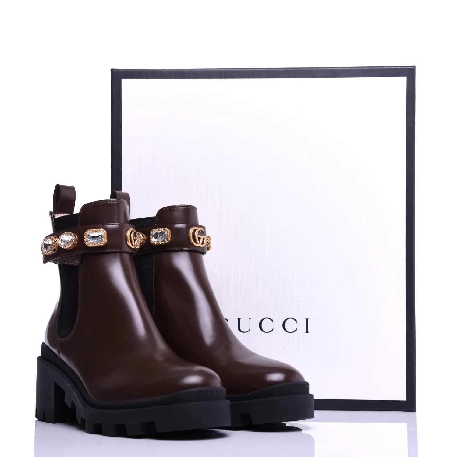 GUCCI GG CRYSTAL TRIP LEATHER CHELSEA ANKLE BOOTS