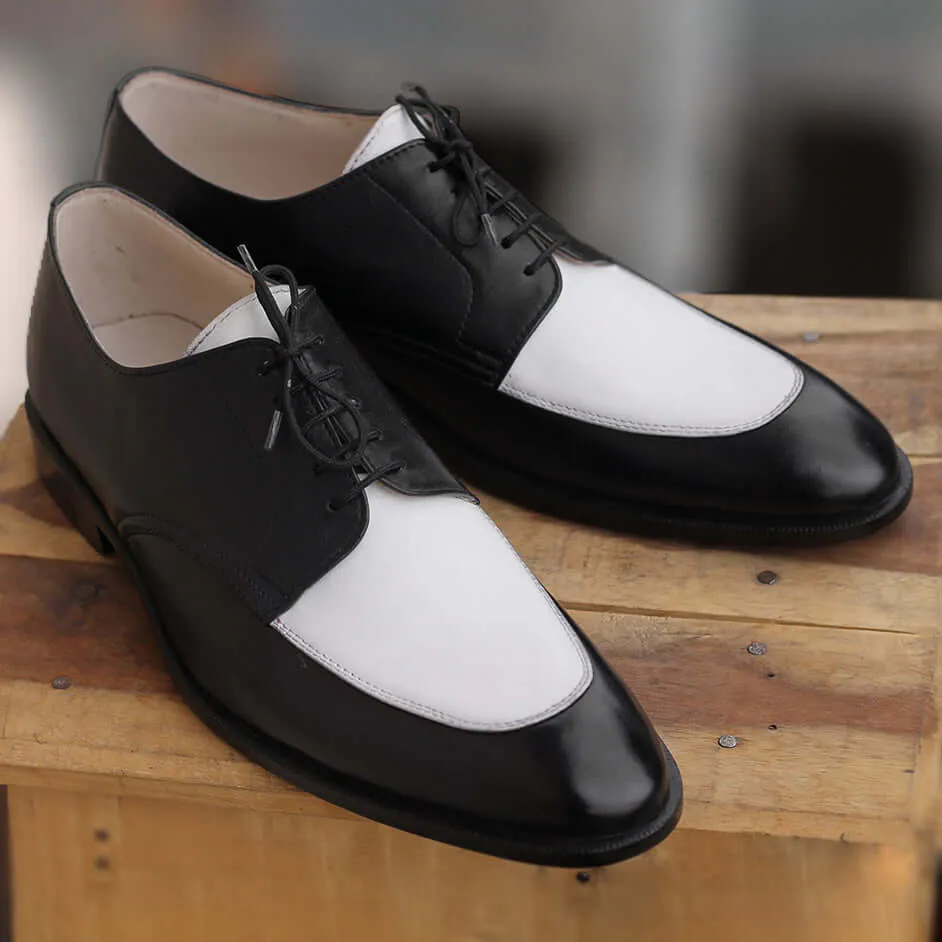 Handmade Men's Two Tone Black White Leather Lace Up Shoes, Men Designer Dress Formal Luxury Party Shoes