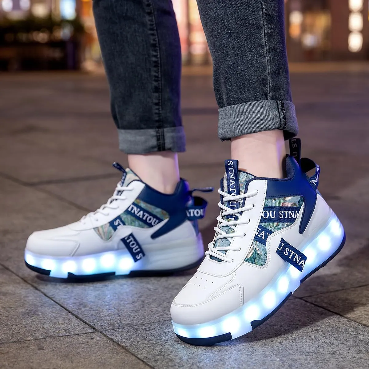 HHSTS Roller Skate Shoes for Kids Upgraded 16 LED Model 4-Wheels Light up Boys Girls High Top Fashion Sneakers for Child Christmas Birthday New Year Gifts