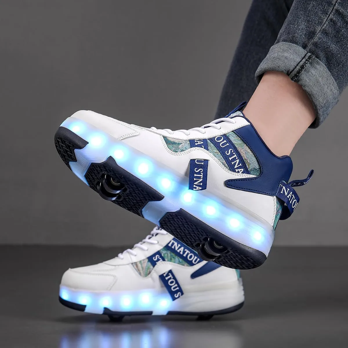 HHSTS Roller Skate Shoes for Kids Upgraded 16 LED Model 4-Wheels Light up Boys Girls High Top Fashion Sneakers for Child Christmas Birthday New Year Gifts