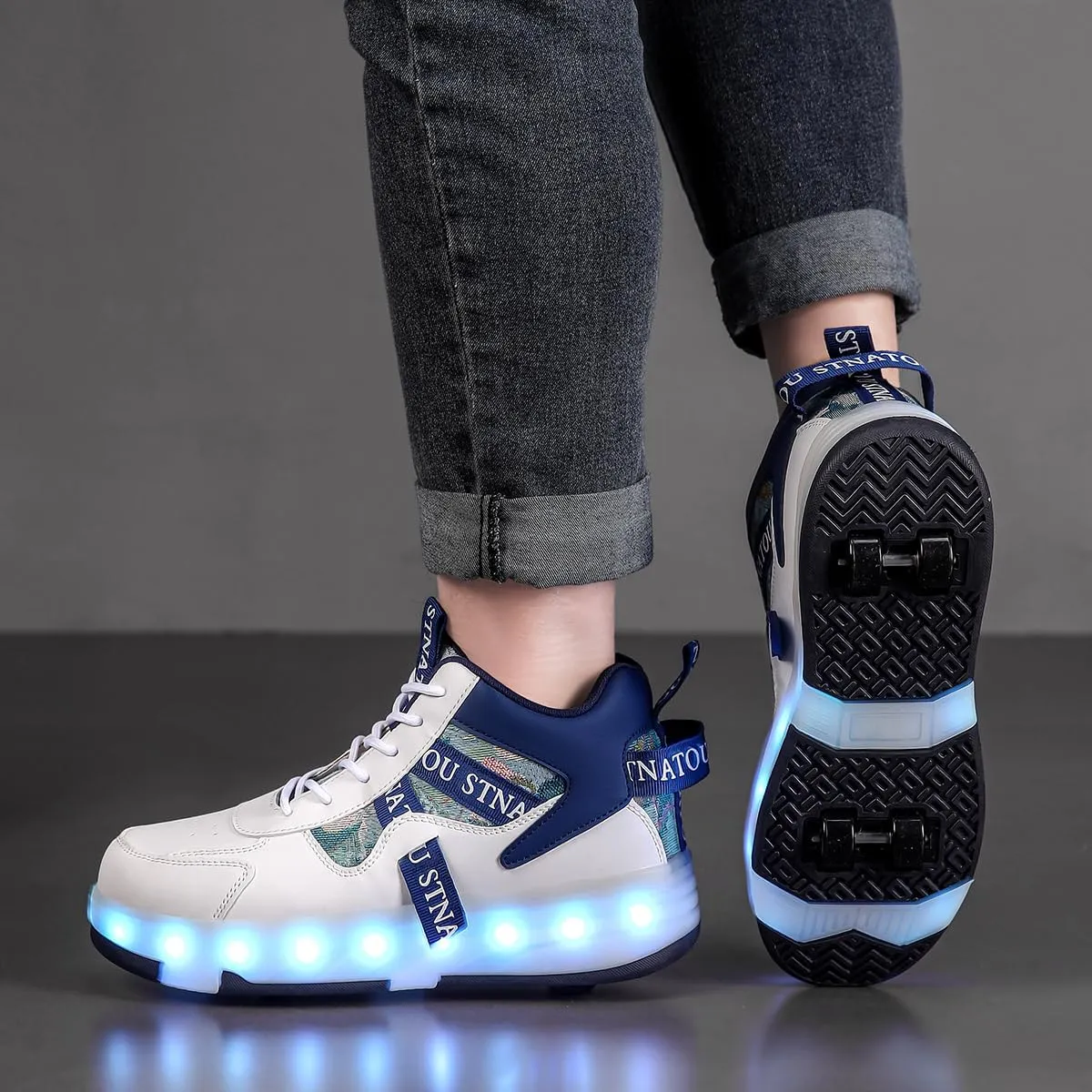 HHSTS Roller Skate Shoes for Kids Upgraded 16 LED Model 4-Wheels Light up Boys Girls High Top Fashion Sneakers for Child Christmas Birthday New Year Gifts