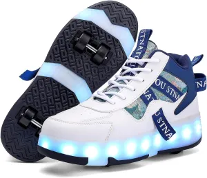 HHSTS Roller Skate Shoes for Kids Upgraded 16 LED Model 4-Wheels Light up Boys Girls High Top Fashion Sneakers for Child Christmas Birthday New Year Gifts