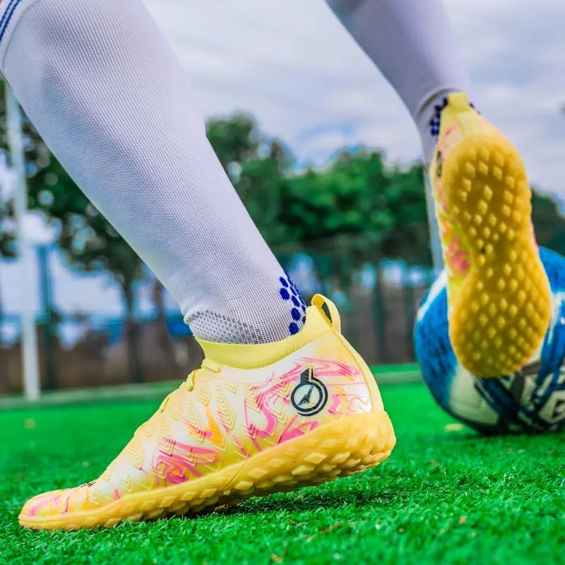 High-end Seamless Large Size Grass Men's Soccer Spikes Professional Soccer Shoes Broken Spikes Ground high top Non-Slip Wider Training Grass Outdoor Sports Shoes