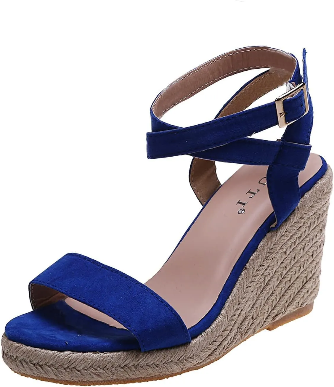 HINDOLA Womens Open Toe Espadrilles Dressy Platform Sandals Buckle Ankle Strap Summer Stylish Wedges Sandals