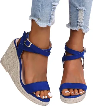 HINDOLA Womens Open Toe Espadrilles Dressy Platform Sandals Buckle Ankle Strap Summer Stylish Wedges Sandals