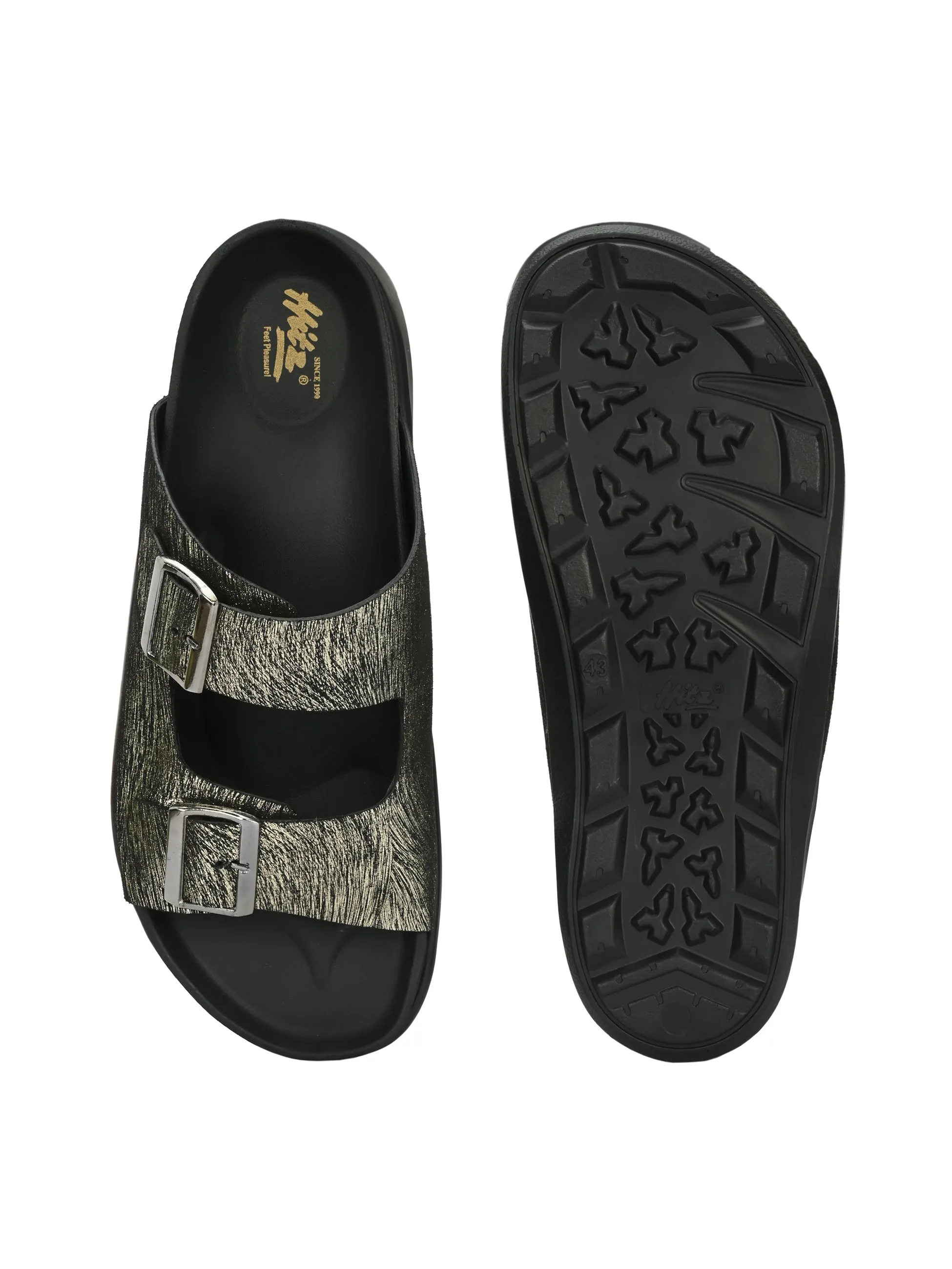Hitz Men's Golden Leather Open Toe Slippers