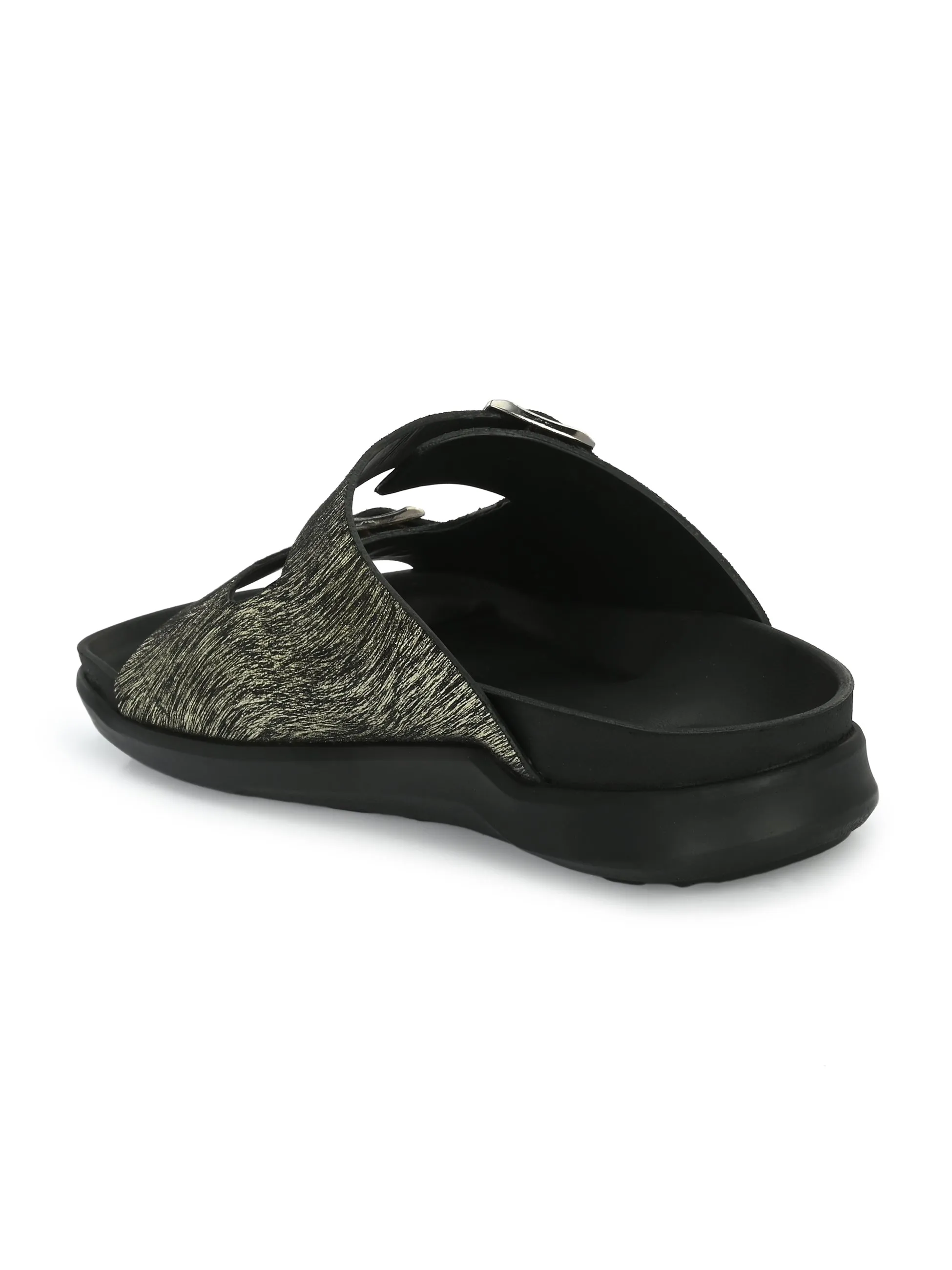 Hitz Men's Golden Leather Open Toe Slippers