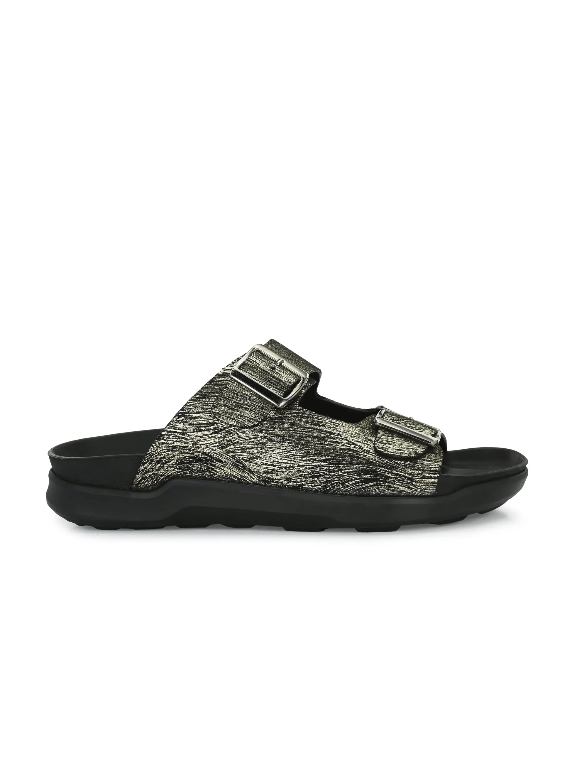 Hitz Men's Golden Leather Open Toe Slippers